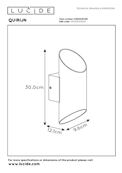 Lucide QUIRIJN - Wandleuchte - Ø 10 cm - 1xG9 - Schwarz - technisch